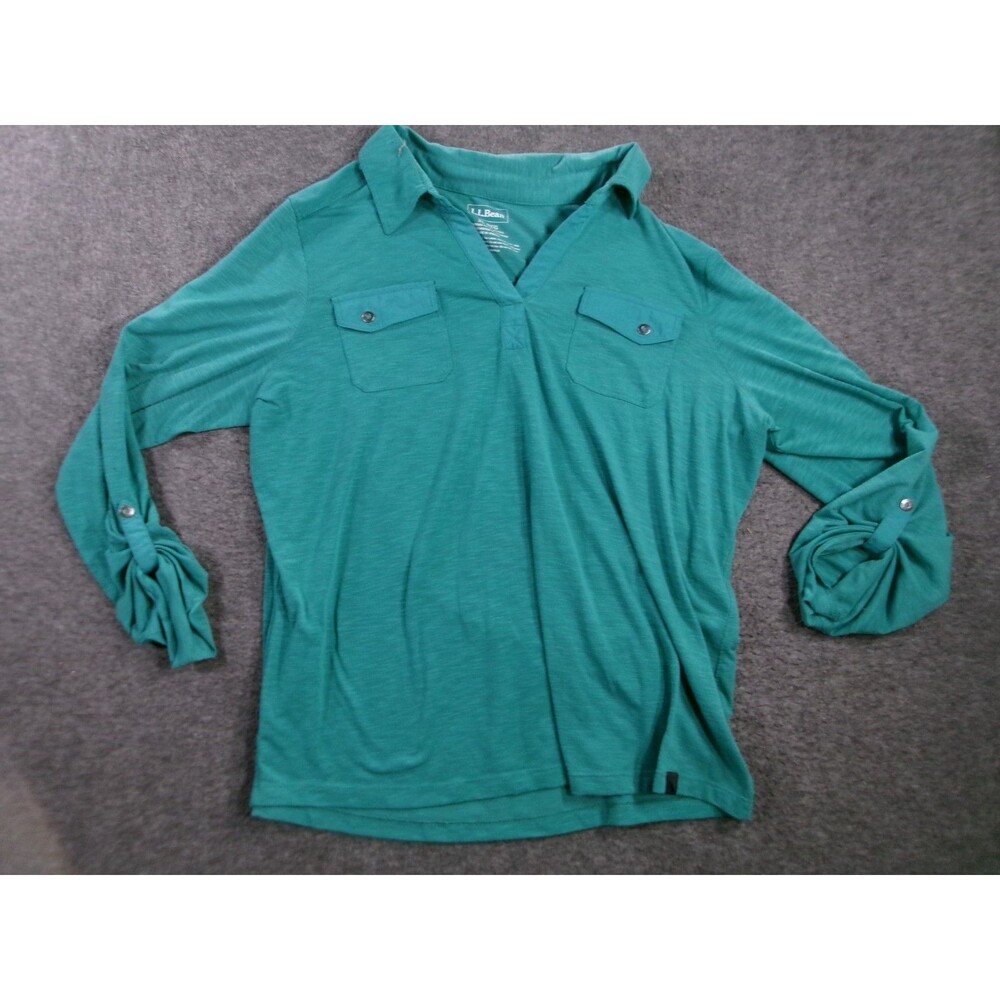 LL Bean Top Women Extra Large Green Base Layering Capsule Office V Neck